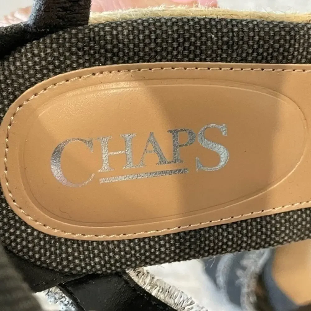 Chaps Espadrilles Ankle Strap Wedge Sandal Low Heel Denim Sz 11 NWOT Vacation